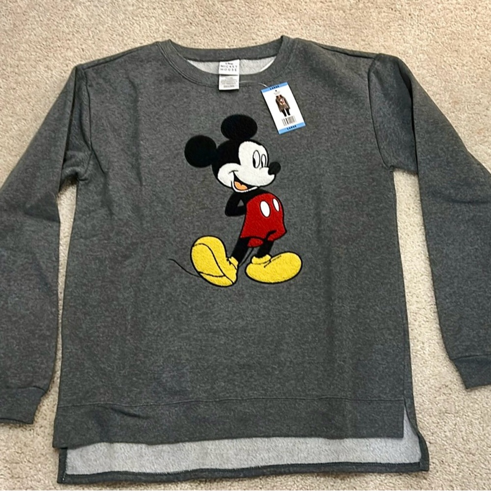 Disney Women's Mickey Mouse Long Sleeve Fleece Lined Hi-Lo Sweatshirt L